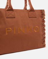 Borsa shopper media Beach in canvas con logo e dettagli sfrangiati -  | Pinko
