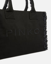 Borsa shopper media Beach in canvas con logo e dettagli sfrangiati -  | Pinko