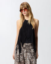 Top con scollo all'americana e frange -  | Pinko