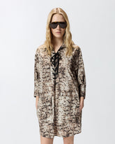 Abito corto con stampa snake e nastri sullo scollo -  | Pinko