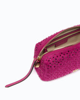 Fully rhinestoned mini suede-effect crossbody Boston bag -  | Pinko