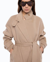 Coat in double-layered wool-blend cloth with belt -  | Pinko