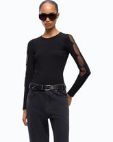 Lightweight ribbed sweater with sheer details -  | Pinko