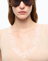 Vest top in silk and cashmere blend with lace neck -  | Pinko