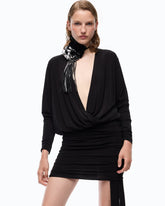 Vestido corto con fruncidos y cinta - Negro | Pinko