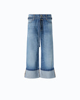 Cropped jeans with cuffs and belt -  | Pinko