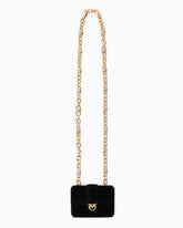 Kartenetui Pocket Necklace aus Veloursleder mit Schmuck-Schulterriemen - Schwarz | Pinko