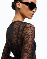 Maglia in pizzo stretch con motivo logo Love Birds -  | Pinko