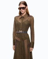 Abito midi chemisier in pizzo con inserti -  | Pinko