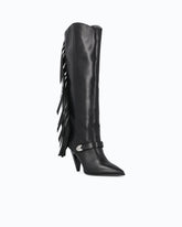 Bottes hautes en cuir nappa à talons et franges -  | Pinko