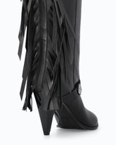 Bottes hautes en cuir nappa à talons et franges -  | Pinko