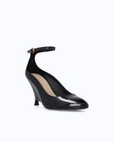 Patent leather pumps with wedge heel and ankle strap - Black | Pinko