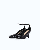 Patent leather pumps with wedge heel and ankle strap - Black | Pinko